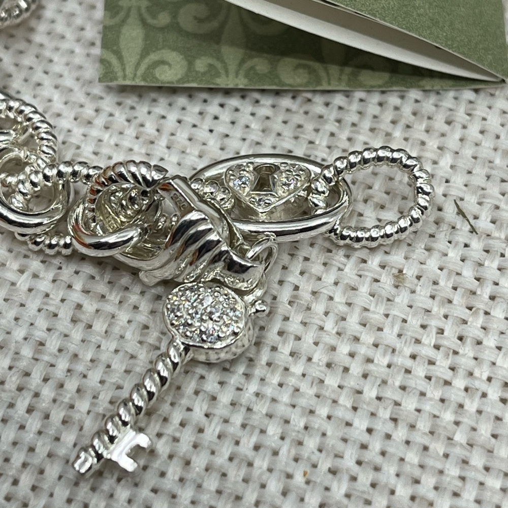 💎 Vintage Judith Ripka Sterling Silver Heart & Key Statement Necklace w/Box Cer - Picture 12 of 16